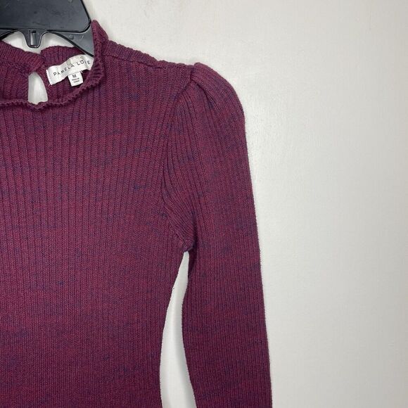 PAMELA LOVE Midi Sweater Dress Women Medium Maroon Long Sleeve A-Line Knit - Picture 3 of 15
